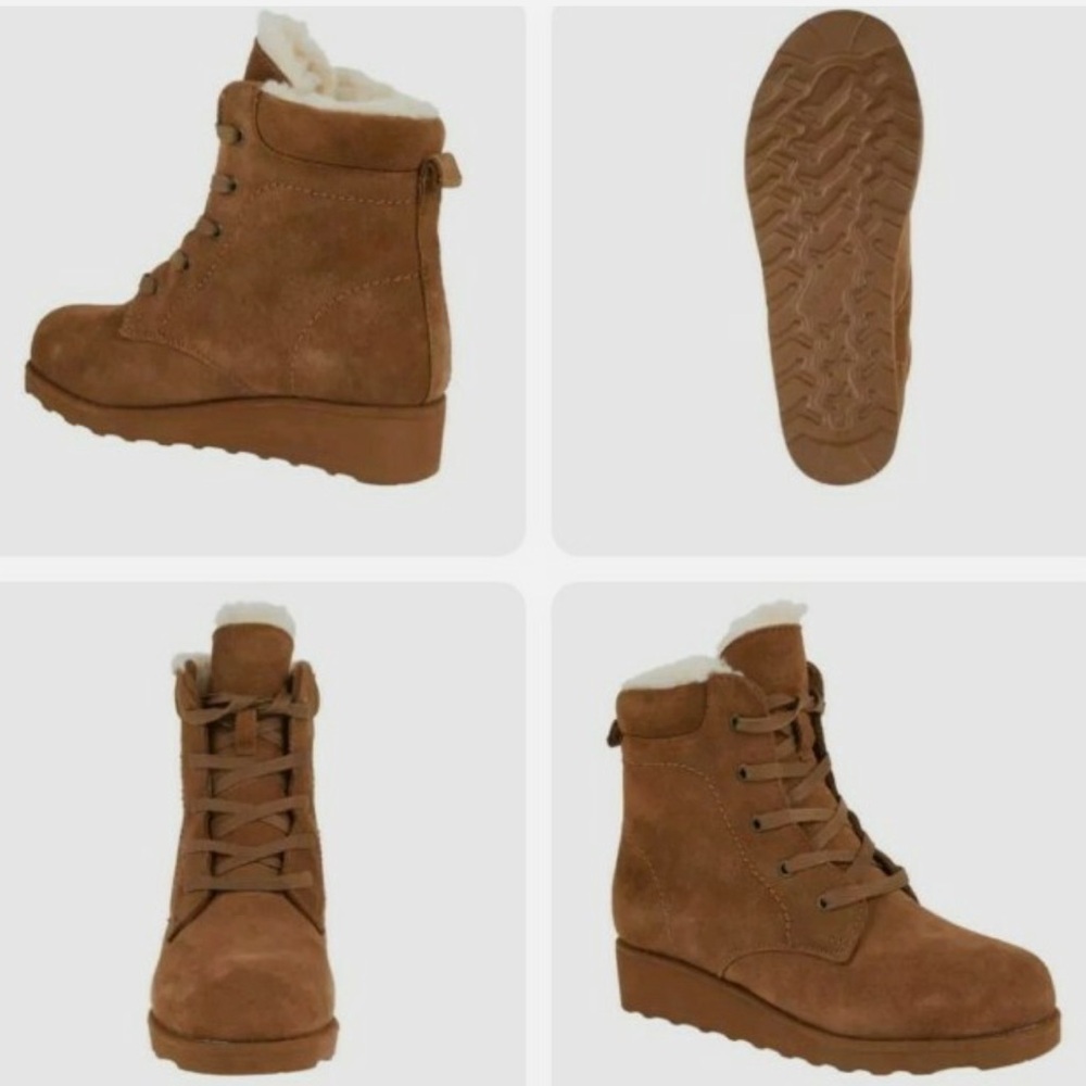 Bearpaw Suede Lace Up Boots Wool Blend Lined Sheepskin Footbed Size 8